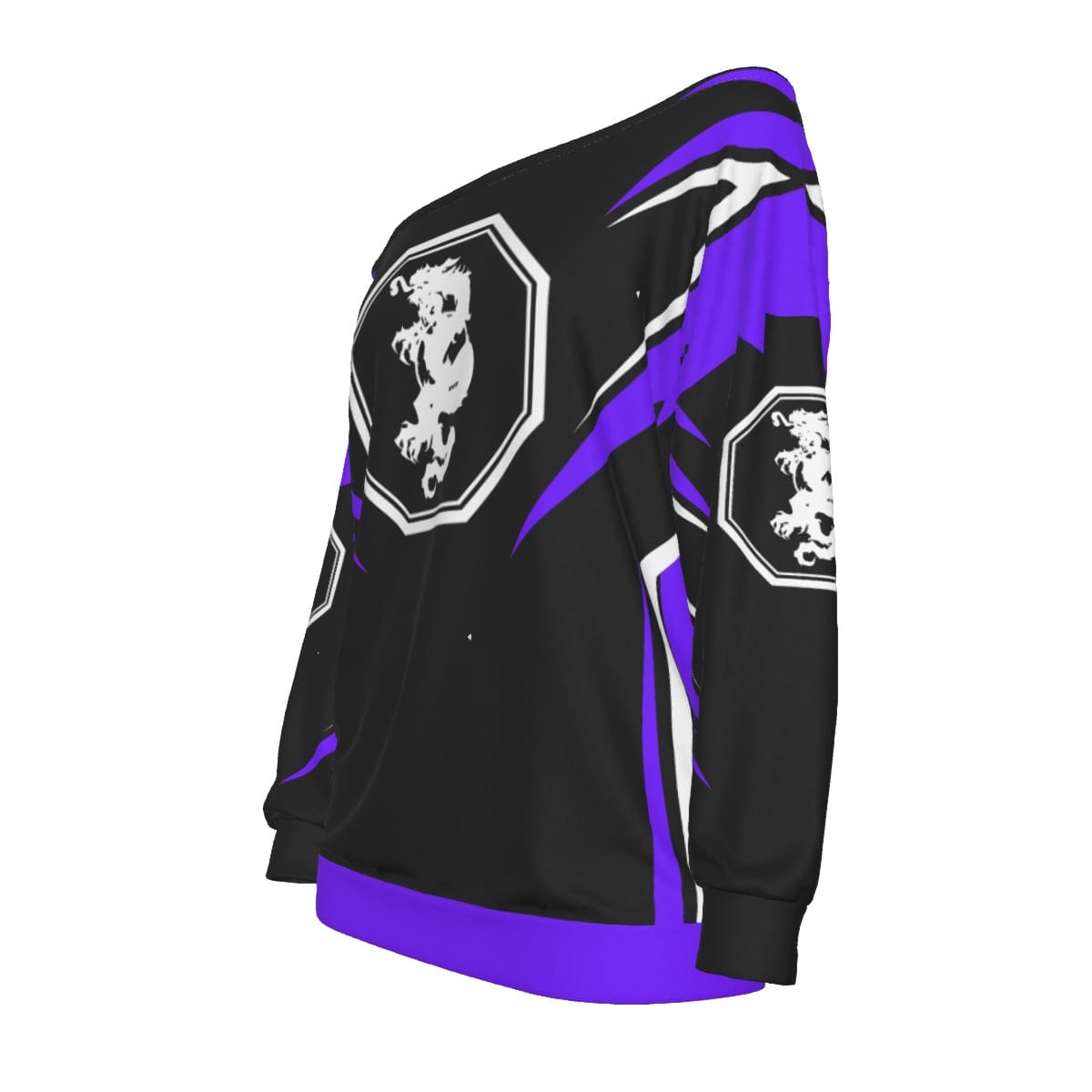 Mangadragon Saber Purple Off-Shoulder Sweatshirt - Image 2